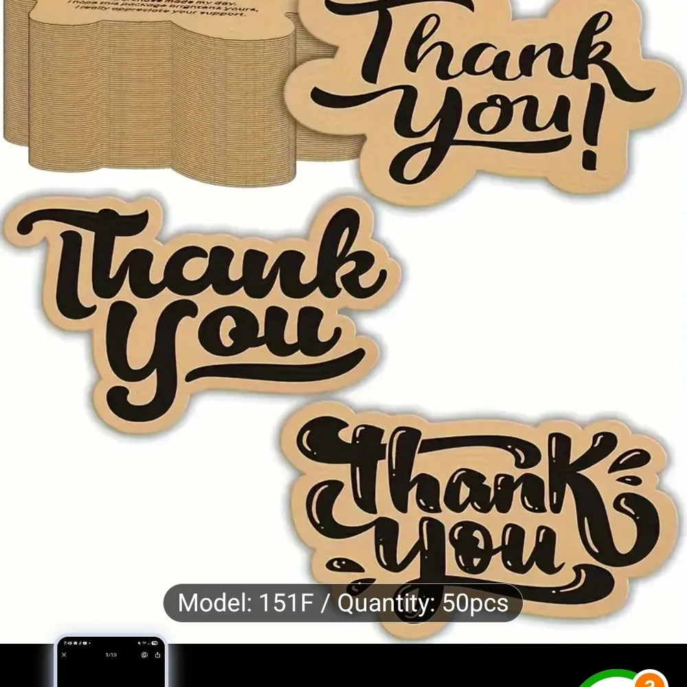 50 Thank You Sticker - Black and Tan